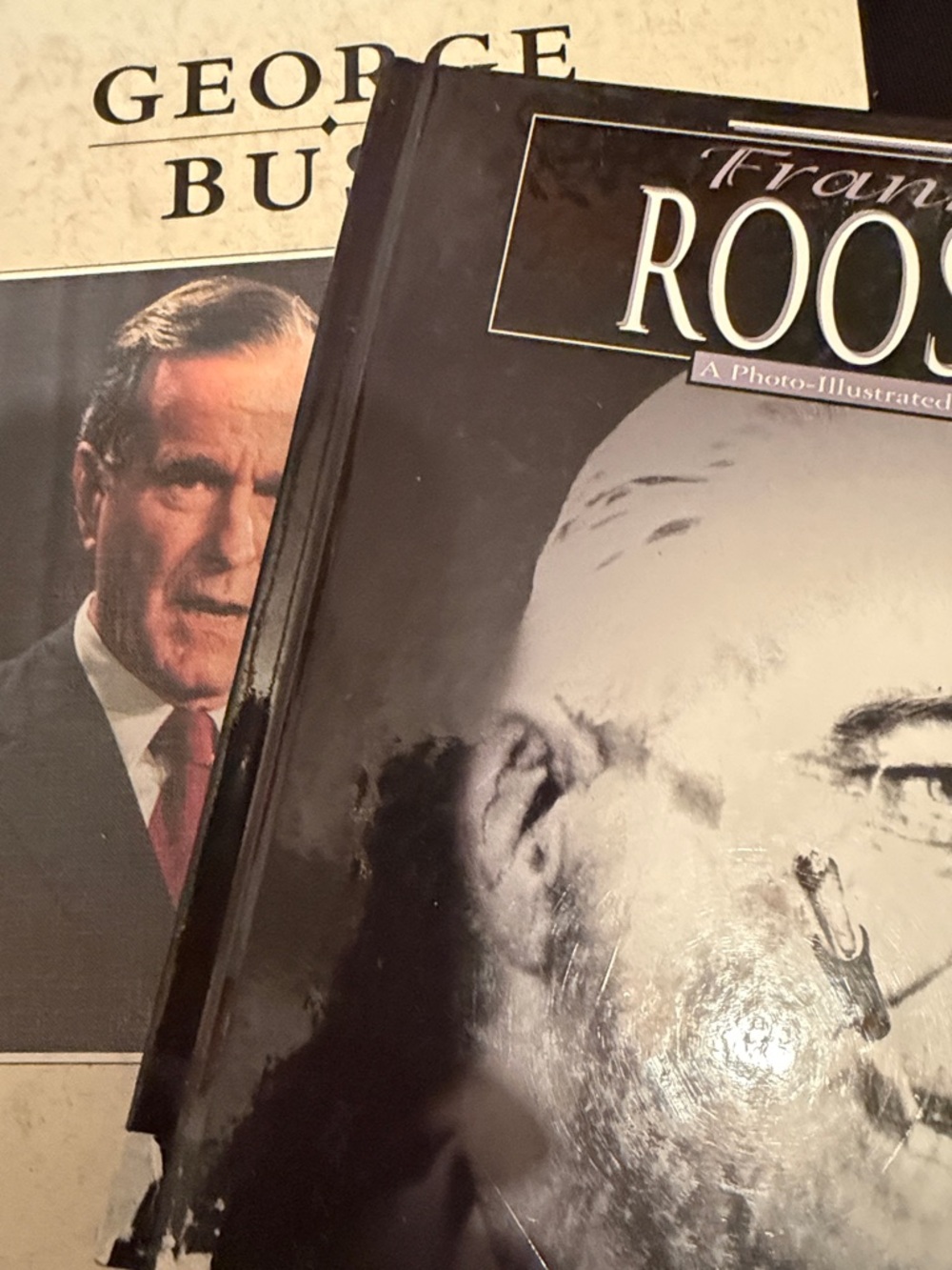 Roosevelt & George Bush Hardcover History Books - Black and Cream Covers